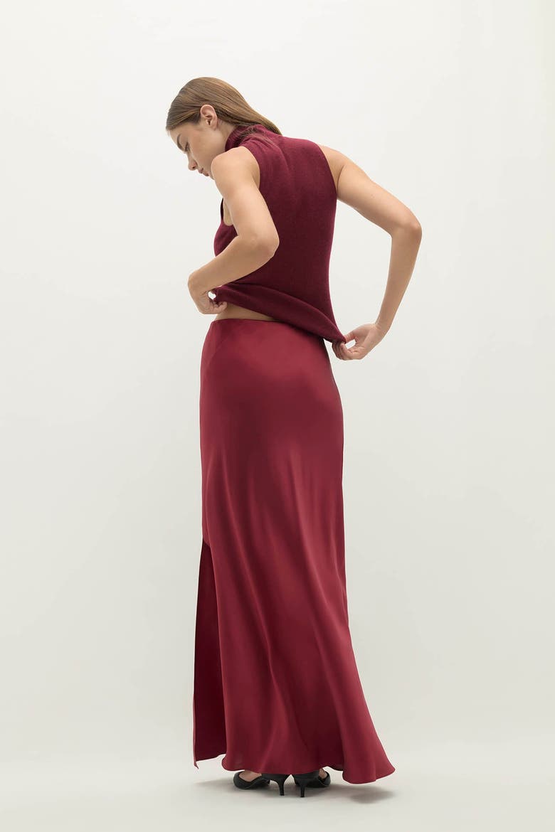 Siren Silk Maxi Skirt, Alternate, color, Bordeaux