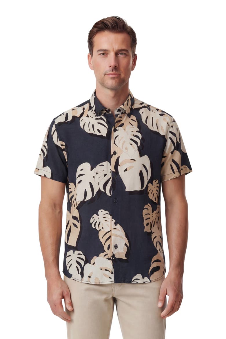 Monstera Floral Mens Merino Wool Button-up Shirt, Main, color, MONSTERA FLORAL SMOKE
