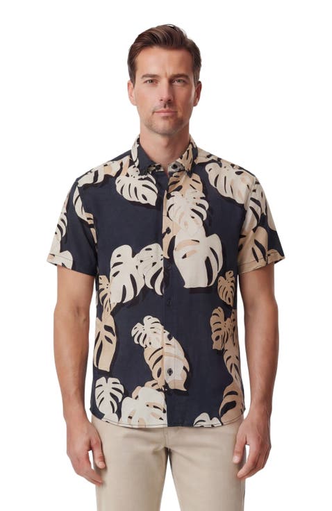 Monstera Floral Mens Merino Wool Button-up Shirt