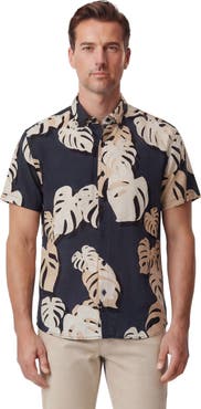 Lords of Harlech Monstera Floral Mens Merino Wool Button-up Shirt