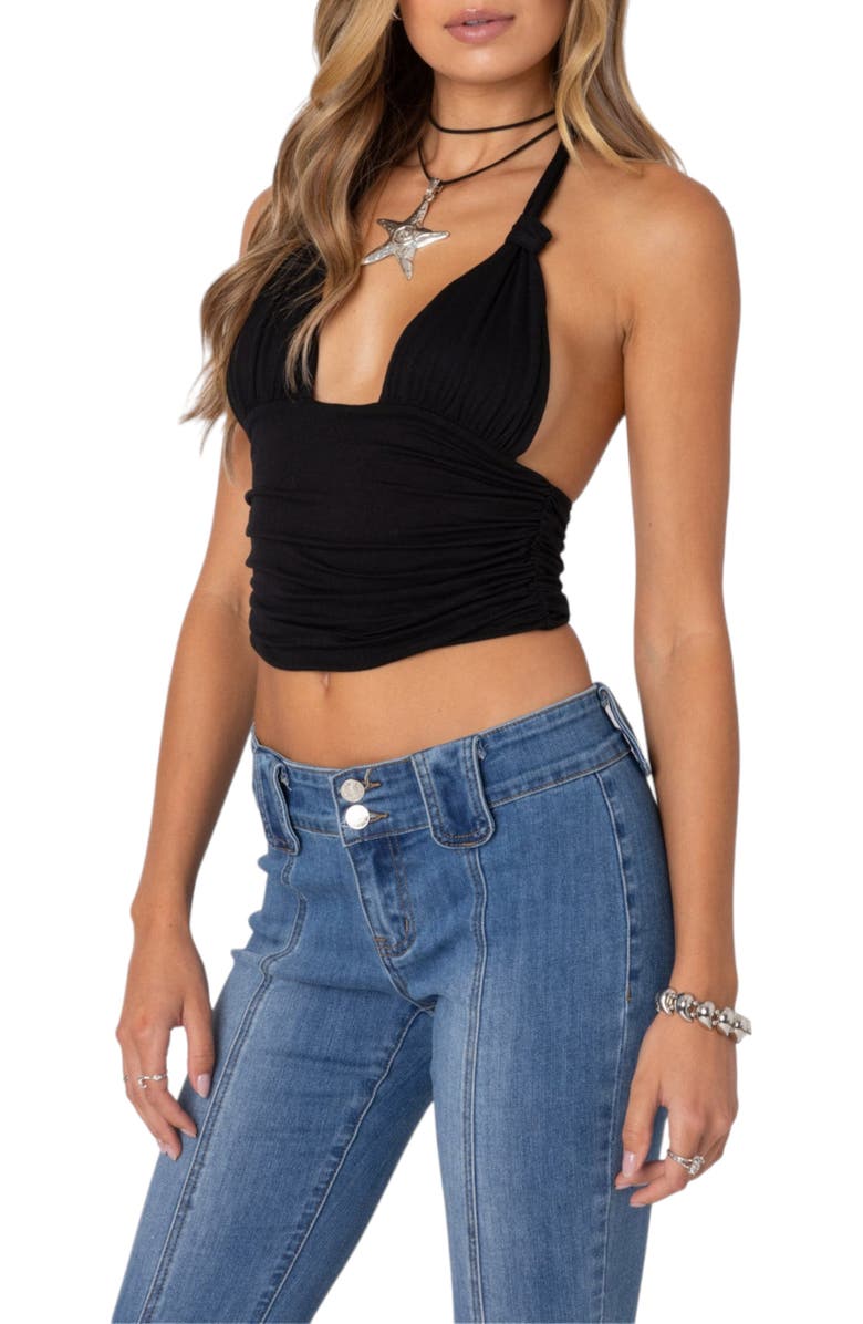 EDIKTED Lillie Knot Accent Halter Top, Alternate, color, Black