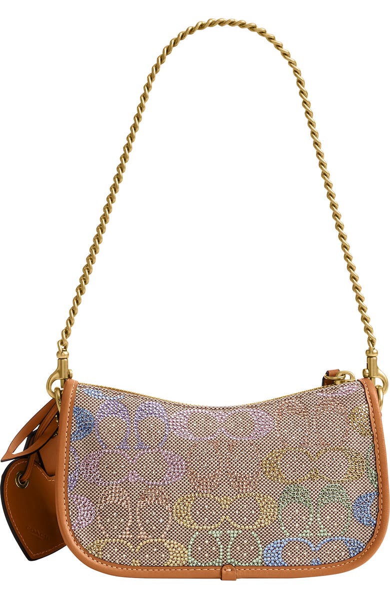 COACH Crystal Swing Zip 20 Signature Jacquard & Leather Satchel, Alternate, color, B4/ Rainbow Multi