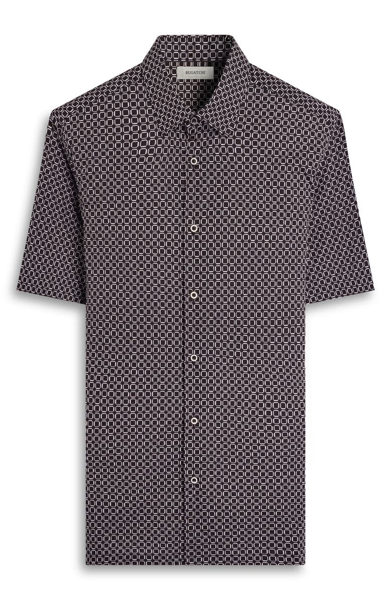 Bugatchi Vero Shaped Fit Geometric Print Short Sleeve Button-Up Shirt, Alternate, color, Black