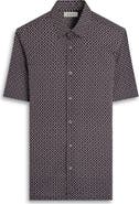 Bugatchi Vero Shaped Fit Geometric Print Short Sleeve Button-Up Shirt