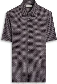 Bugatchi Vero Shaped Fit Geometric Print Short Sleeve Button-Up Shirt