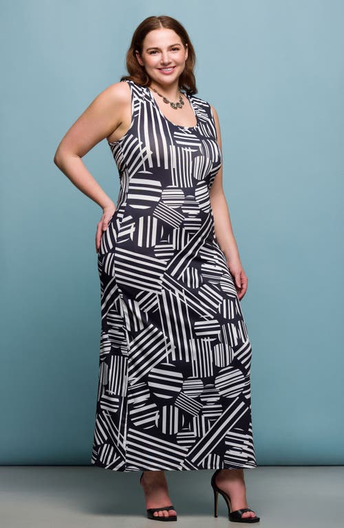 24seven Comfort Apparel Plus Size Razorback Tank Casual Maxi Dress In Black Multi