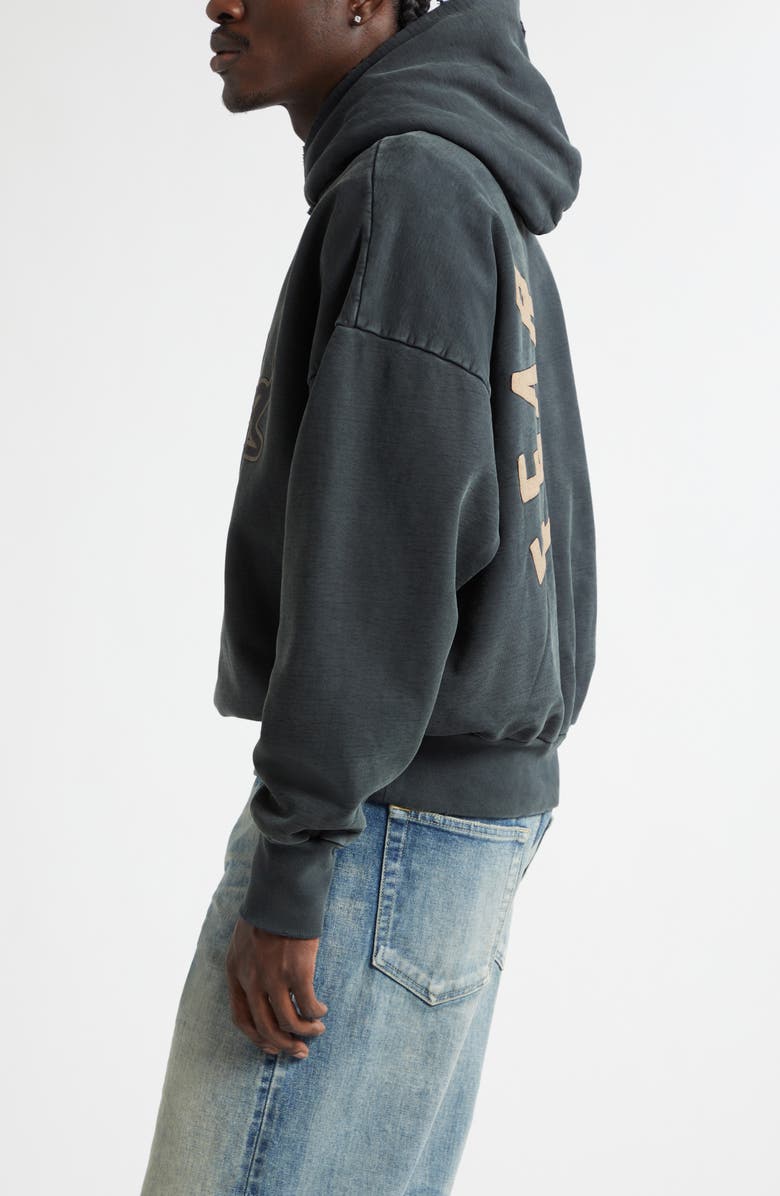 Fear of God Classic Fit Logo Graphic Hoodie, Alternate, color, Black