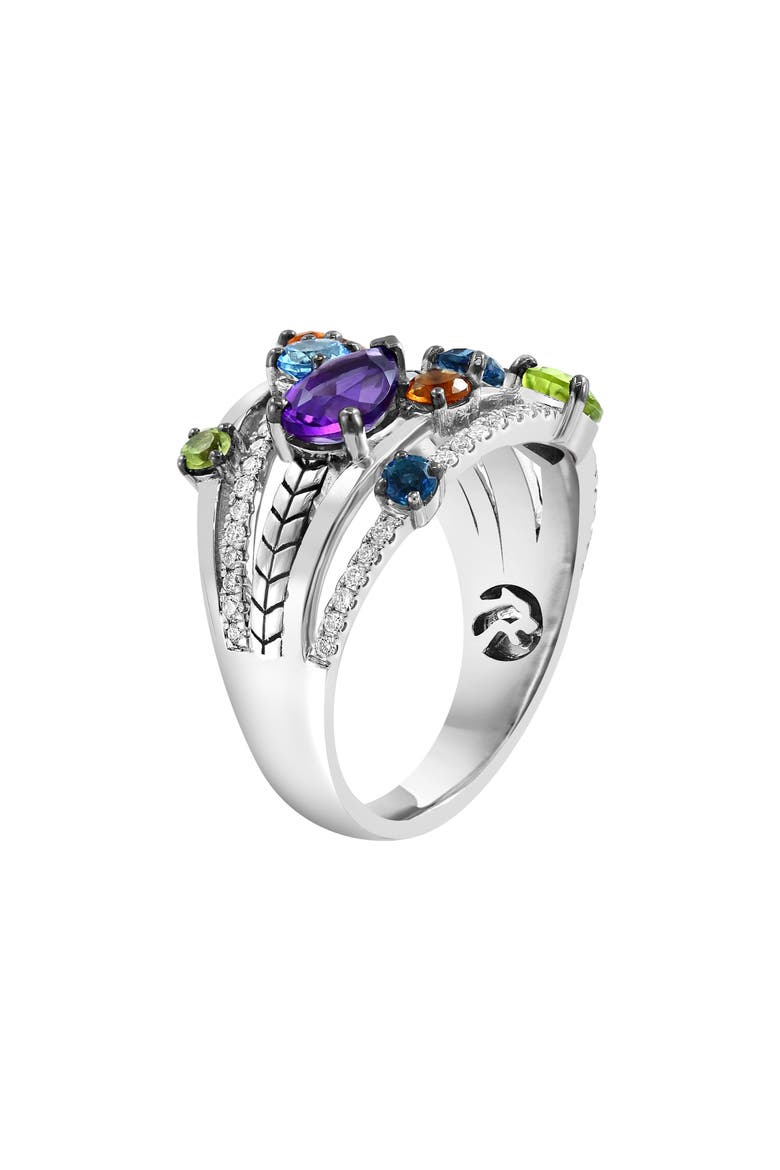 Sterling Silver Diamond & Semiprecious Stone Multiband Ring - 0.22ct., Alternate, color, SILVER/ MULTI