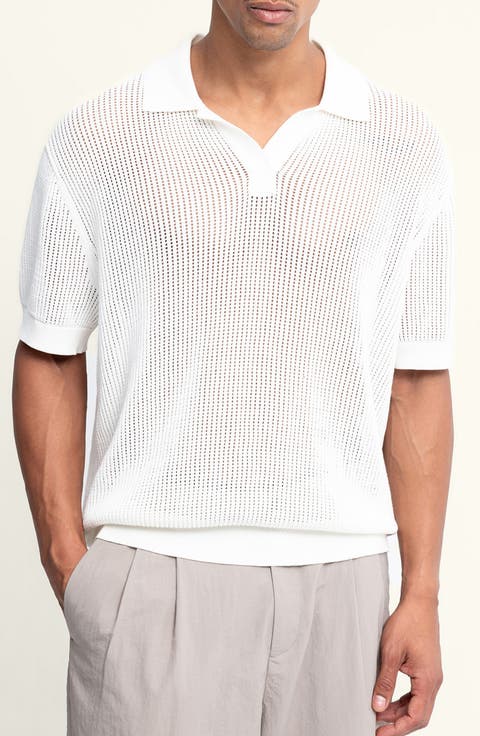 Johnny Collar Openwork Cotton Blend Polo Sweater