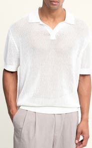 AUTO-REPLY™ Johnny Collar Openwork Cotton Blend Polo Sweater