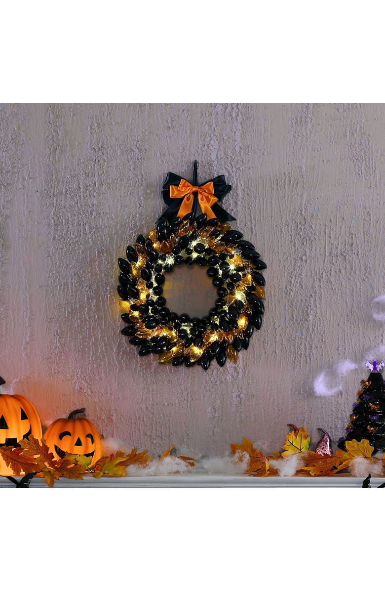 Mr. Halloween 17 in. Retro C9 Bulb Wreath - Black and Orange, Alternate, color, Multicolor