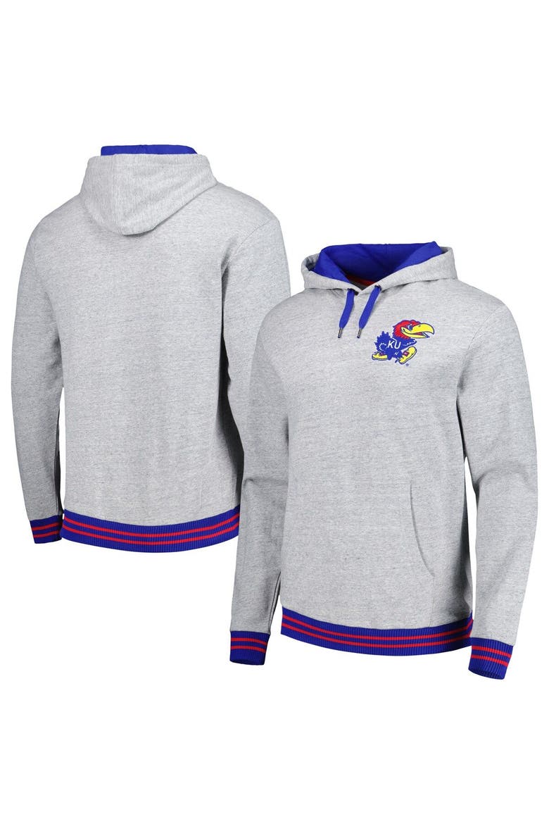 Men's Mitchell & Ness Heather Gray Kansas Jayhawks Pullover Hoodie, Main, color, Heather Gray