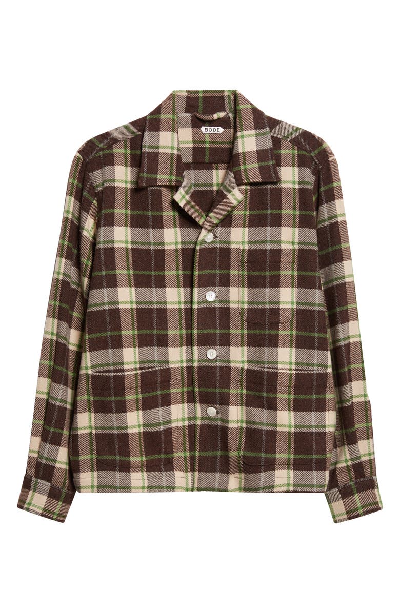 Bode Woodcrest Plaid Wool Flannel Overshirt, Alternate, color, Brown Green