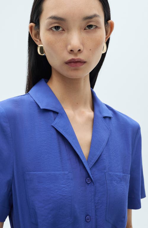 Mango Short Sleeve Pocket Shirtdress In Vibrant Blue