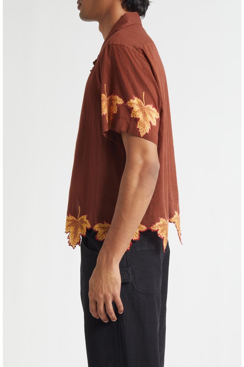 Harvest Floor Leaf Appliqué Camp Shirt, Alternate, color, AUBURN