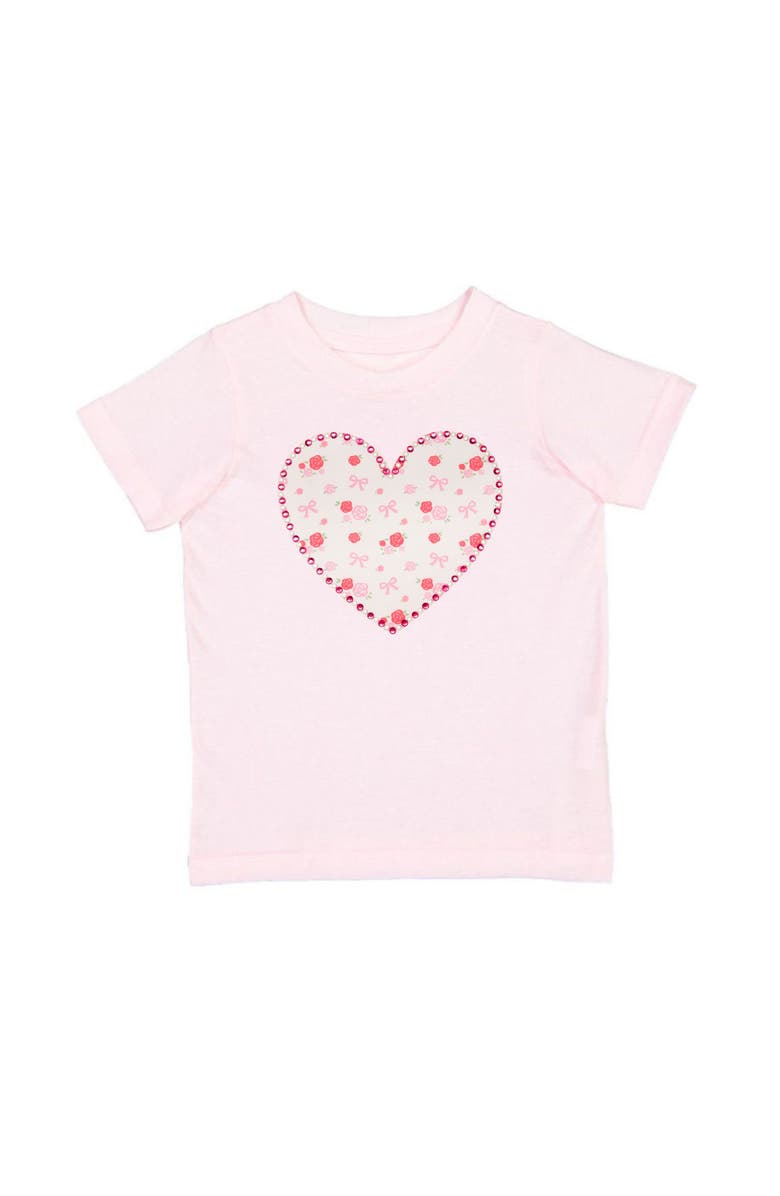 Sweet Wink Dainty Rose Pearl Heart Patch Short Sleeve T-Shirt, Main, color, Ballet Pink