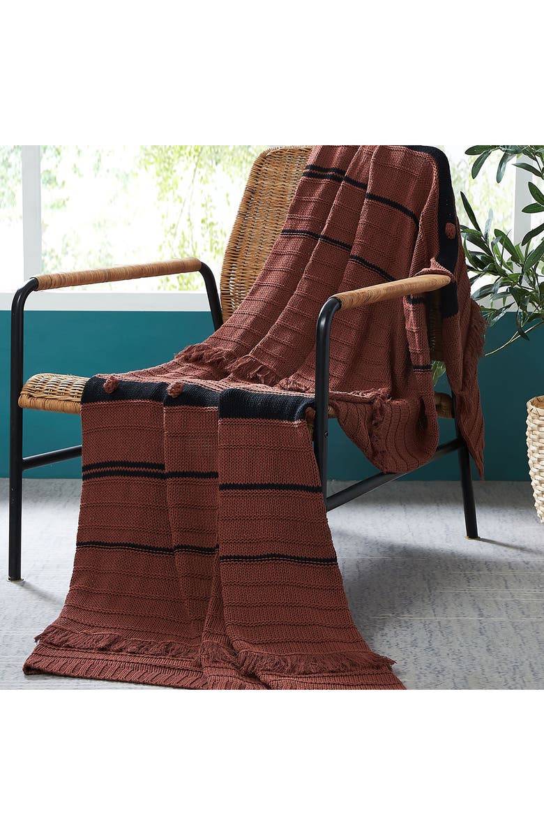 Modern Threads Cable Knit Throw Blanket, Alternate, color, Nutmeg/ Black