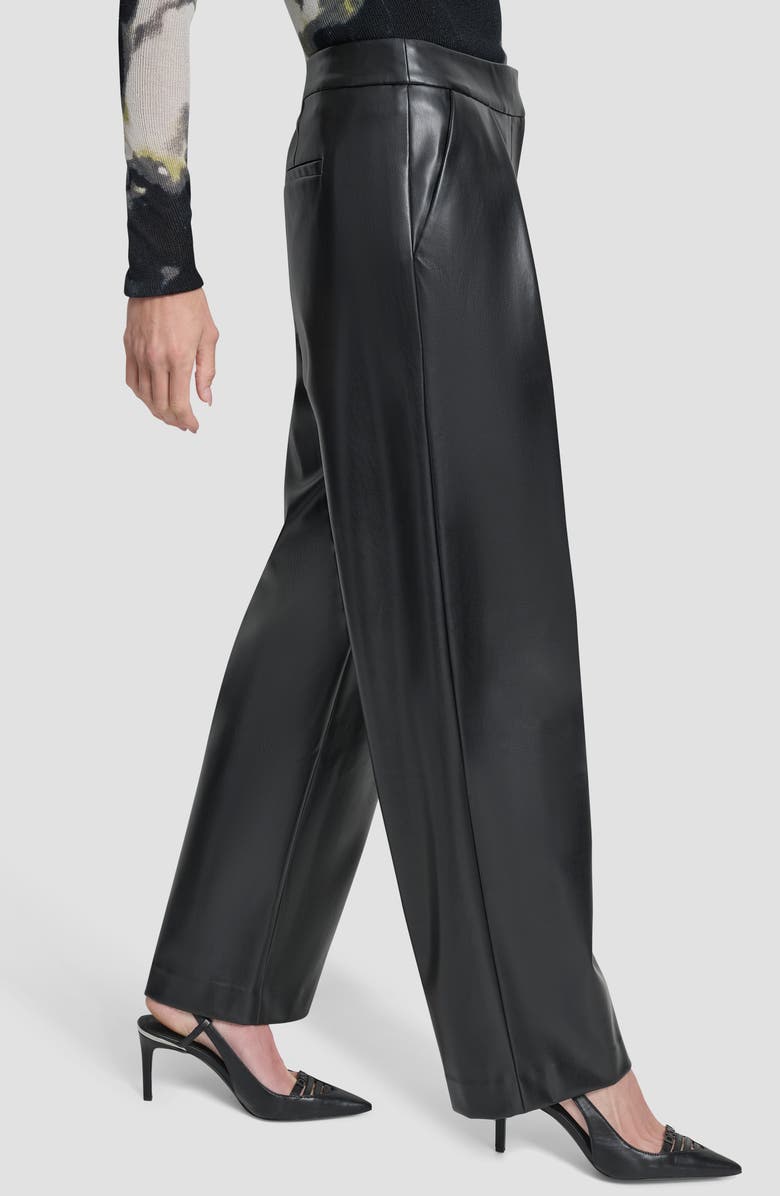 DKNY Pleated Faux Leather wide Leg Pants, Alternate, color, Black