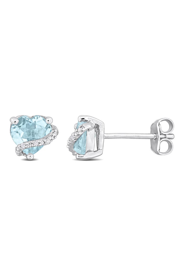 Sky Blue Topaz & Diamond Heart Stud Earrings, Main, color, BLUE