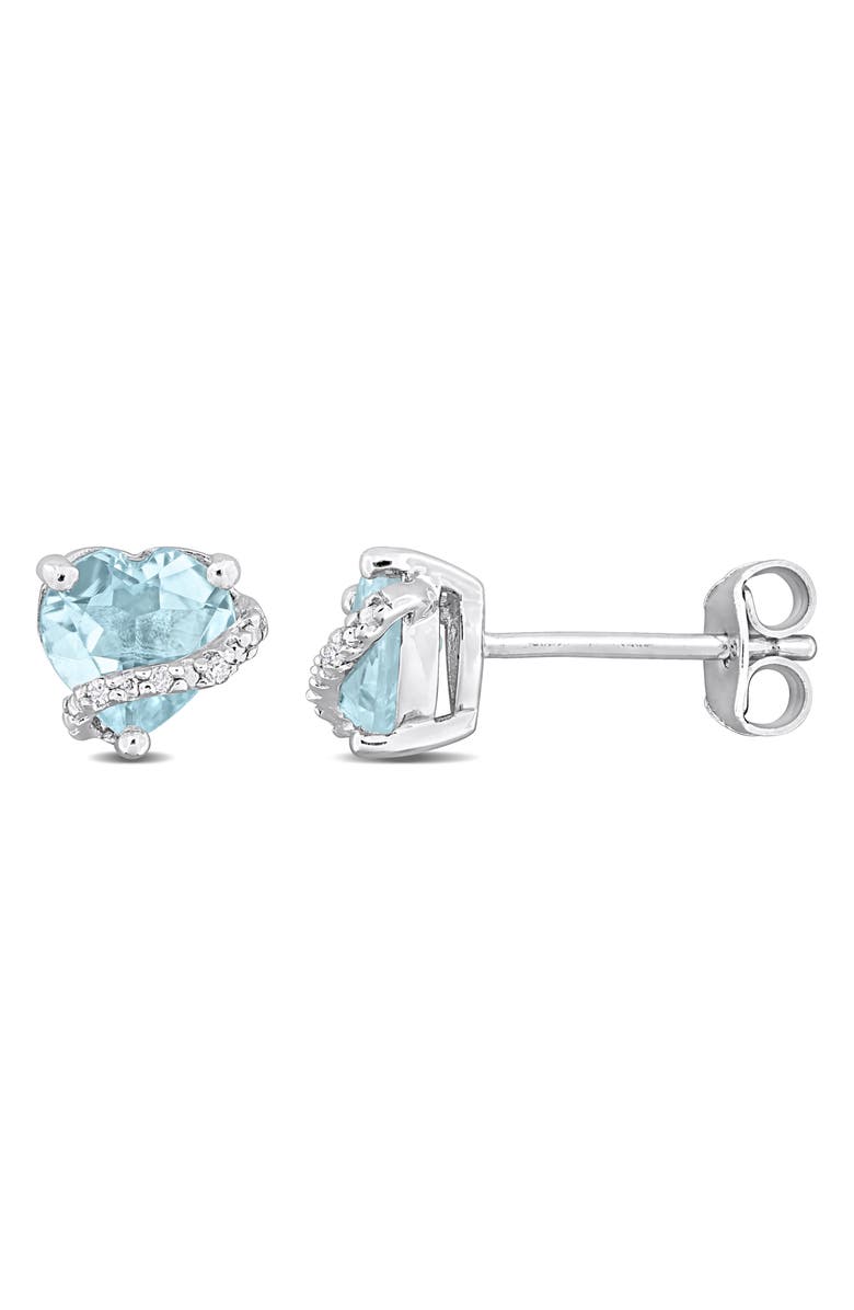 DELMAR Sky Blue Topaz & Diamond Heart Stud Earrings, Main, color, 