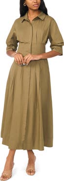 CeCe Pleated Button Up Shirtdress