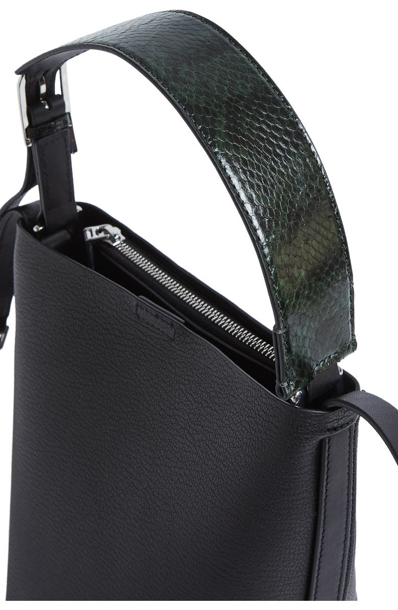 Reiss Hudson Mini Snakeskin Trim Leather Bucket Bag, Alternate, color,