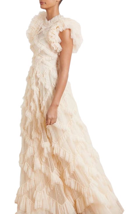 Genevieve Ruffle Short Sleeve Maxi Gown