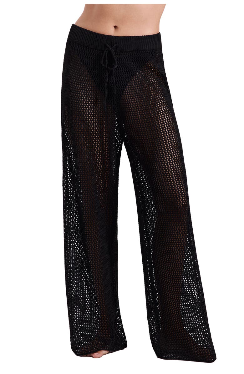 Luma Gottex Monaco Net Crochet High Waist Beach Pant Cover-Up, Main, color, Black
