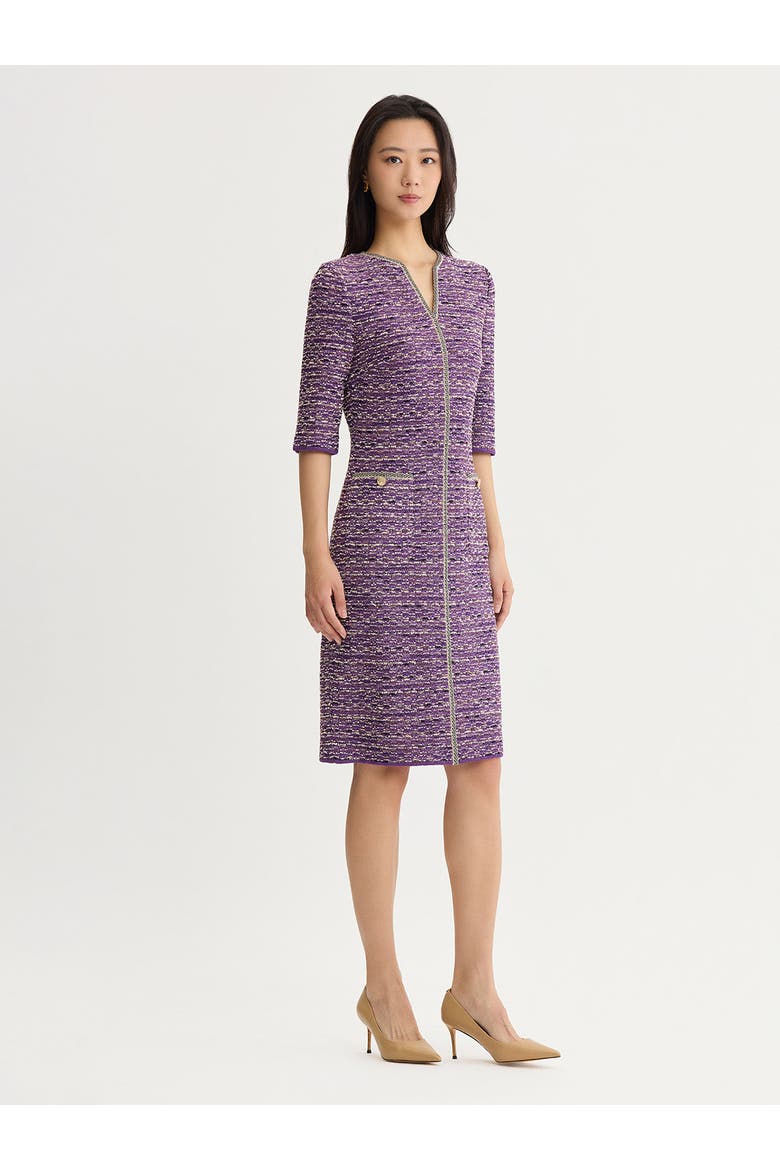 Lurex Eyelash Ribbon Knit Sheath Dress, Alternate, color, Fresh Purple/Biscotti/Black