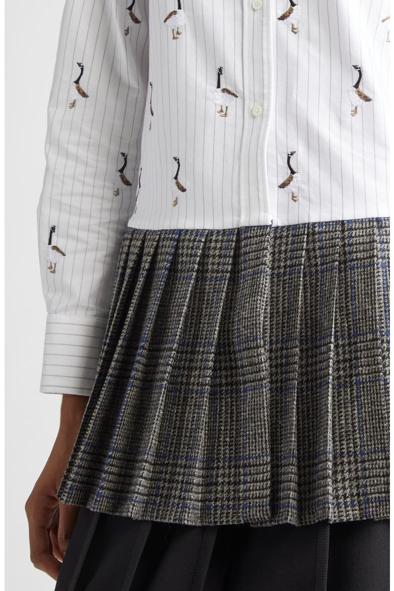 Geese Embroidered Stripe Button-Down Shirt, Alternate, color, MEDIUM GREY