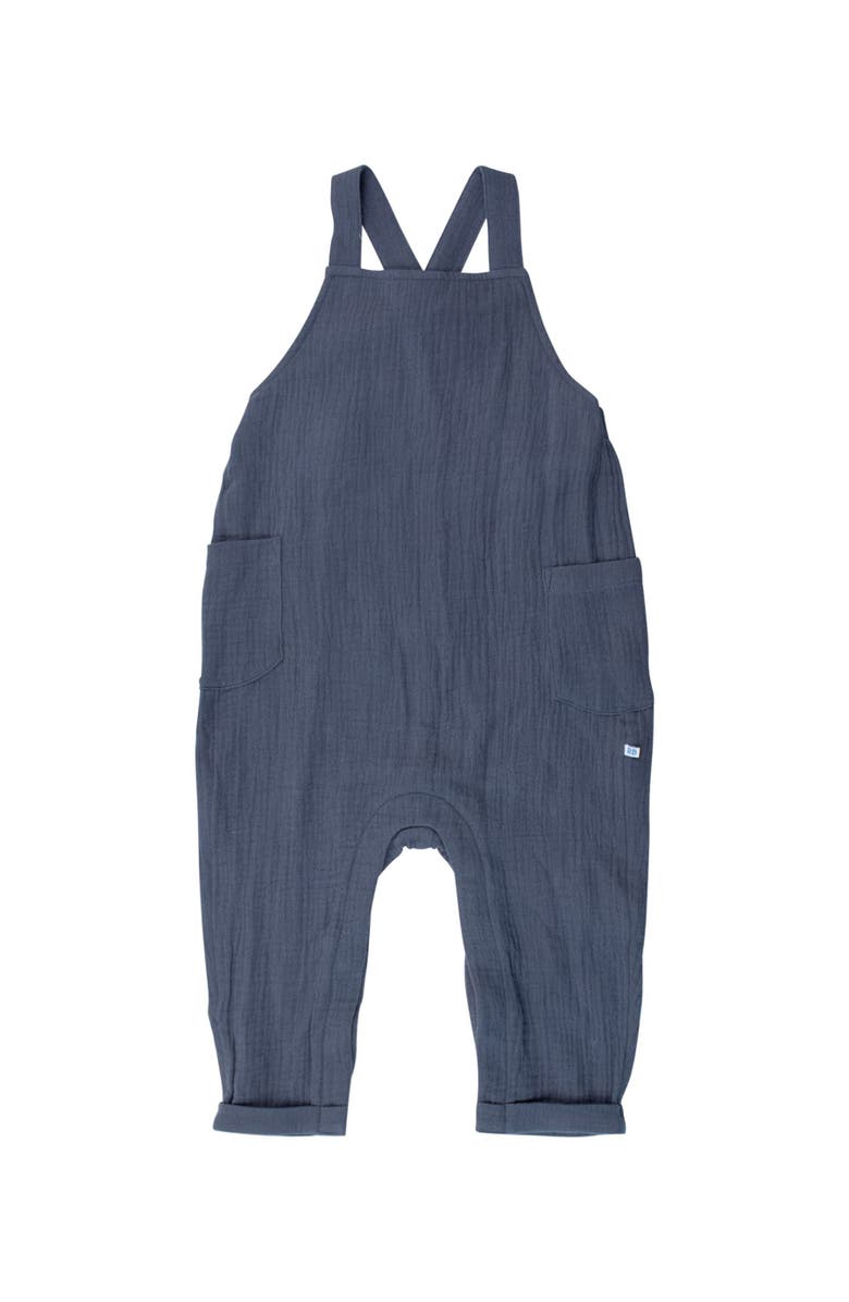 RuffleButts Baby Boys Cotton Gauze Overall Jumpsuit, Main, color, Steel Blue