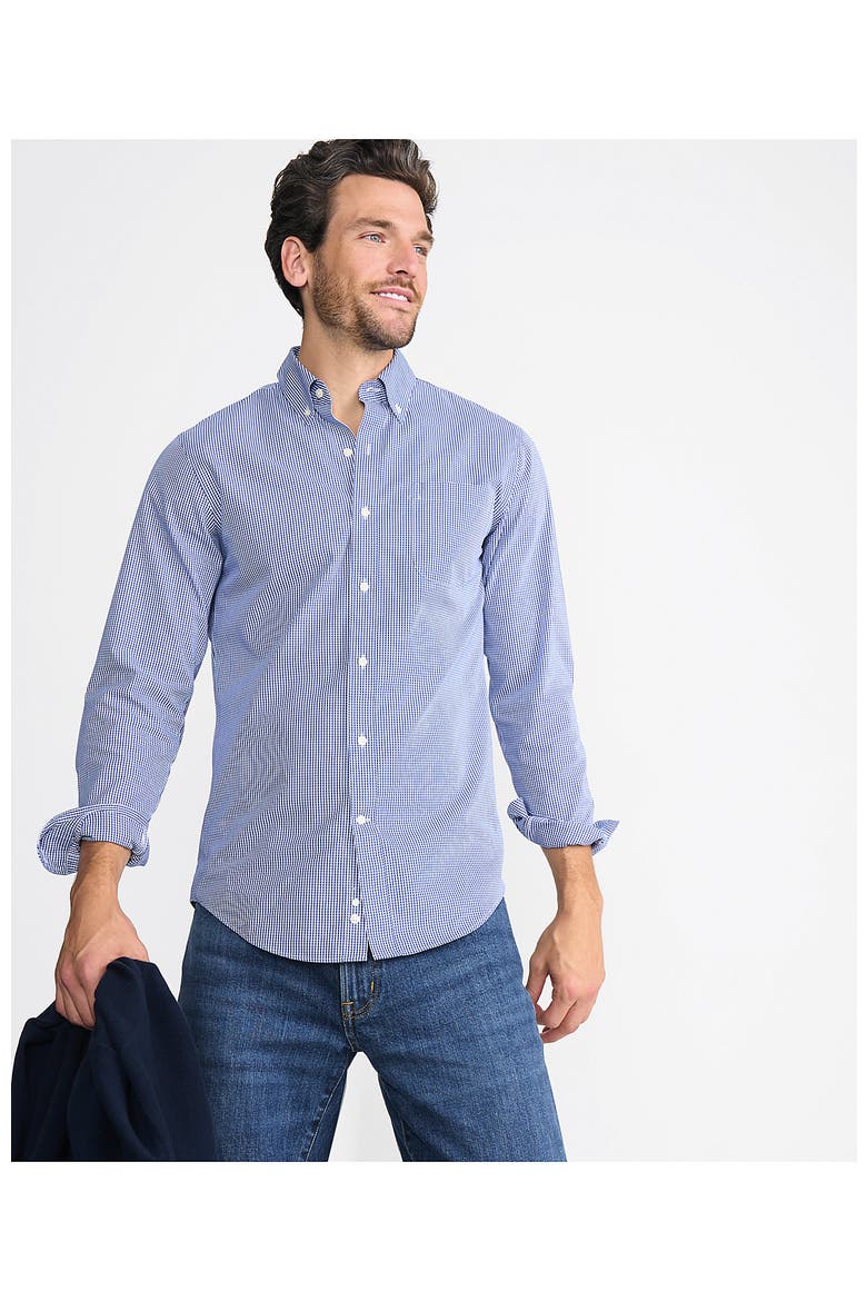 School Uniform  Tailored Fit No Iron Solid Supima Cotton Pinpoint Buttondown Collar Dress Shirt, Alternate, color, Rich Sapphire Check