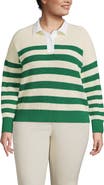 Lands' End Plus Size Drifter Jacquard Rugby with Woven Collar Sweater