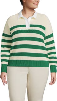 Lands' End Drifter Rugby with Woven Collar Sweater