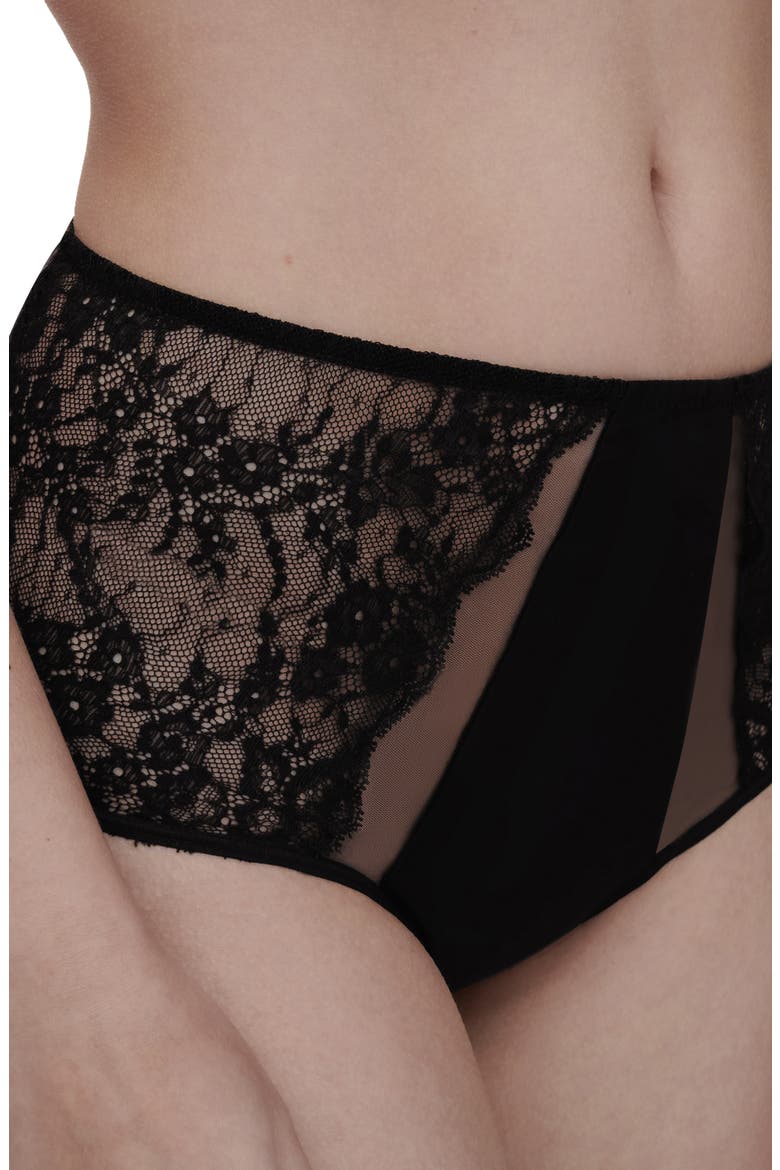 High Waist Lace Inset Briefs, Alternate, color, BLACK