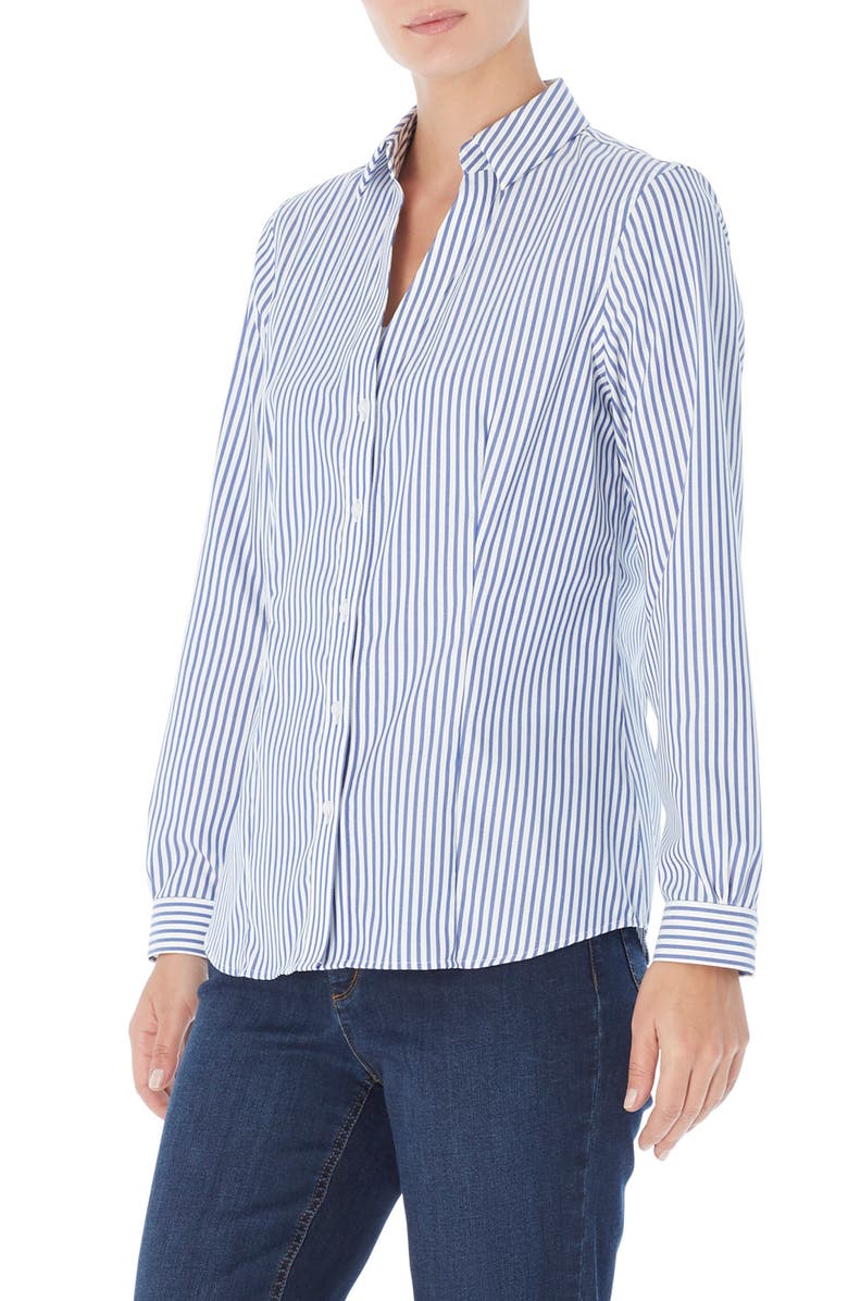 Jones New York Stripe Easy Care Button-Up Shirt, Main, color, Blue/ White