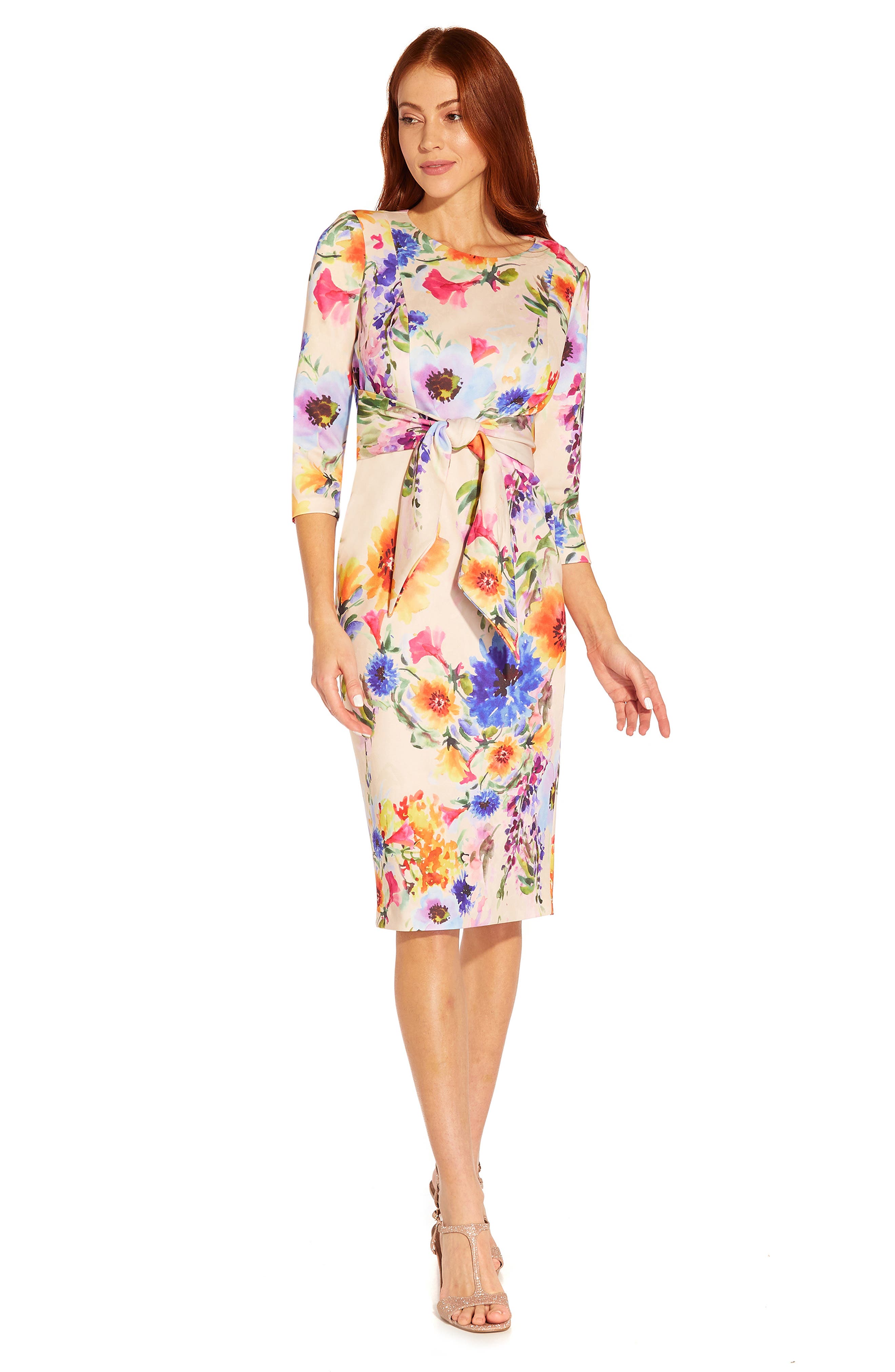 Adrianna Papell Floral Print Tie Front Dress (Women) | Nordstrom