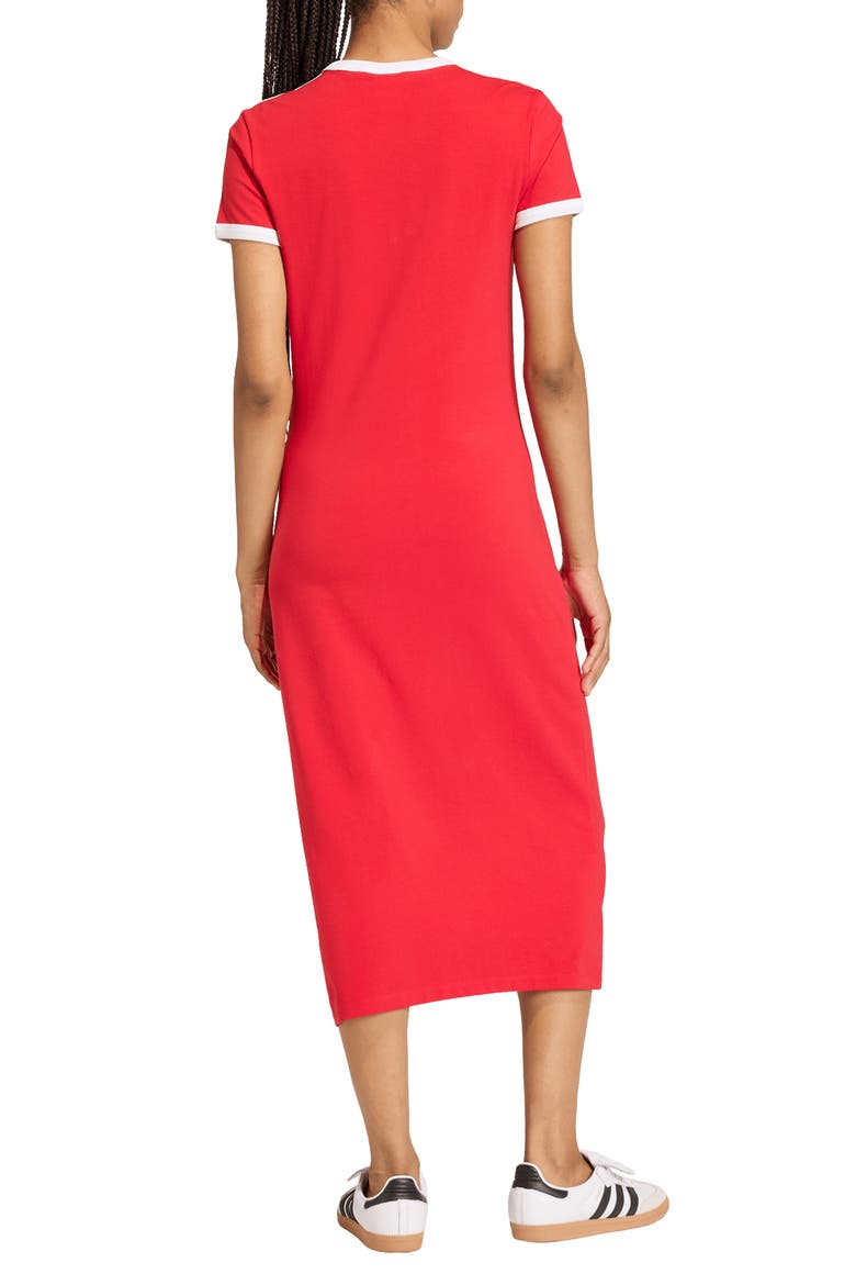 3-Stripes Stretch Cotton Midi Dress, Alternate, color, BETTER SCARLET/ WHITE