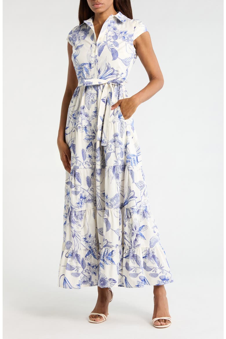 Floral Cap Sleeve Cotton Shirtdress, Main, color, PORCELAIN FLOWER