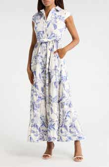 Avec Les Filles Floral Cap Sleeve Cotton Shirtdress