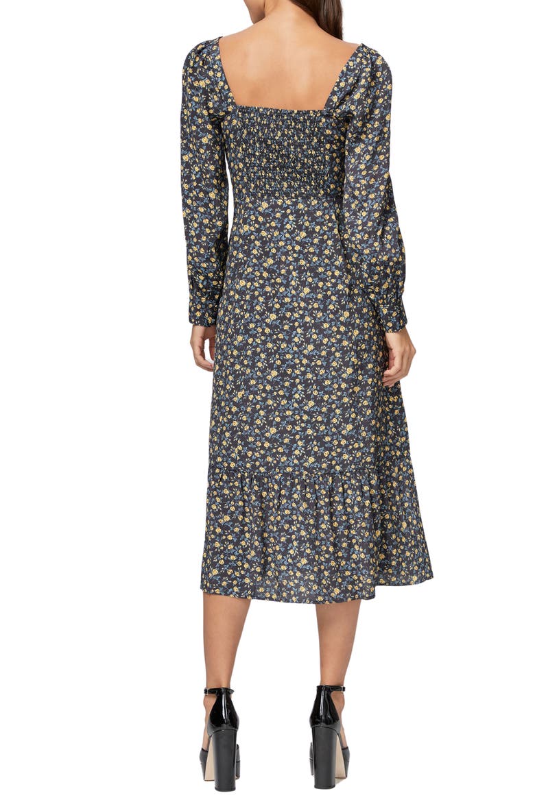 Bacari Square Neck Long Sleeve Midi Dress, Alternate, color, BLACK MULTI