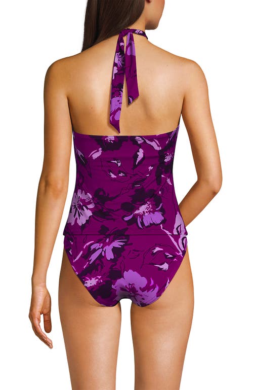 Lands' End Criss Cross Halter Tankini Swimsuit Top In Crimson Rose Abstract Floral