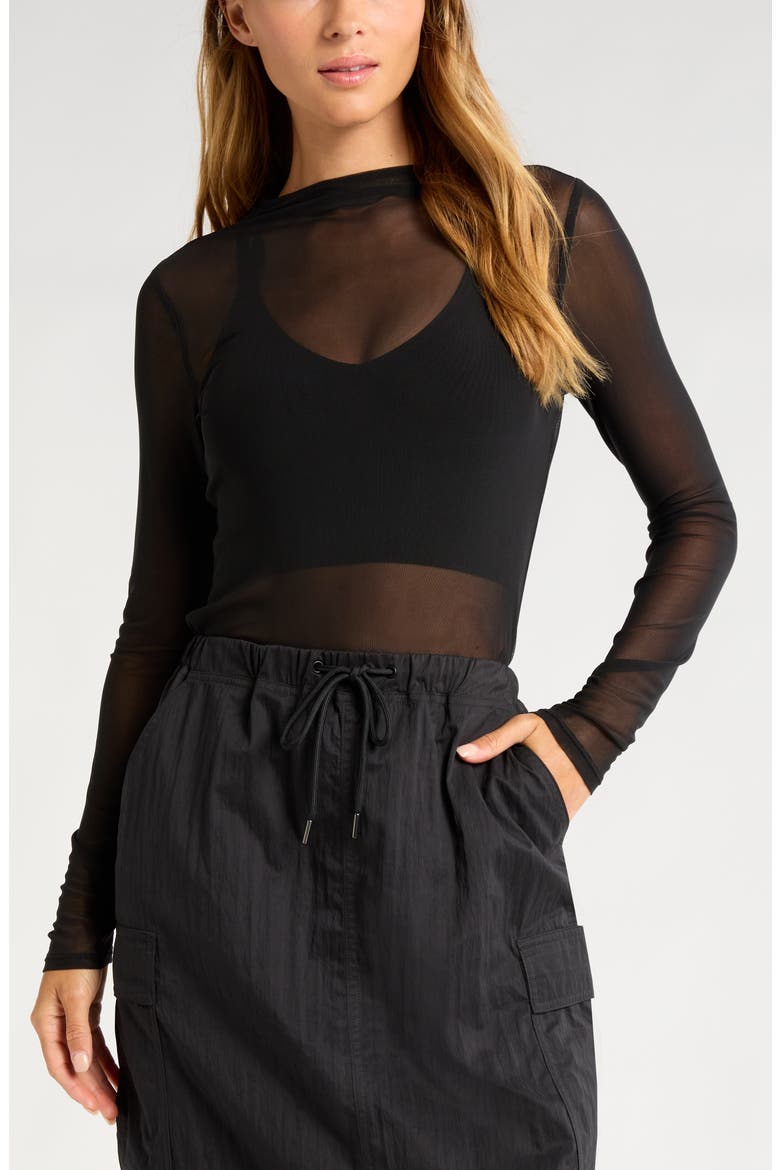 Women's Sheer Luck Long Sleeve Mesh T-Shirt, Main, color, BLACK ZELTEK