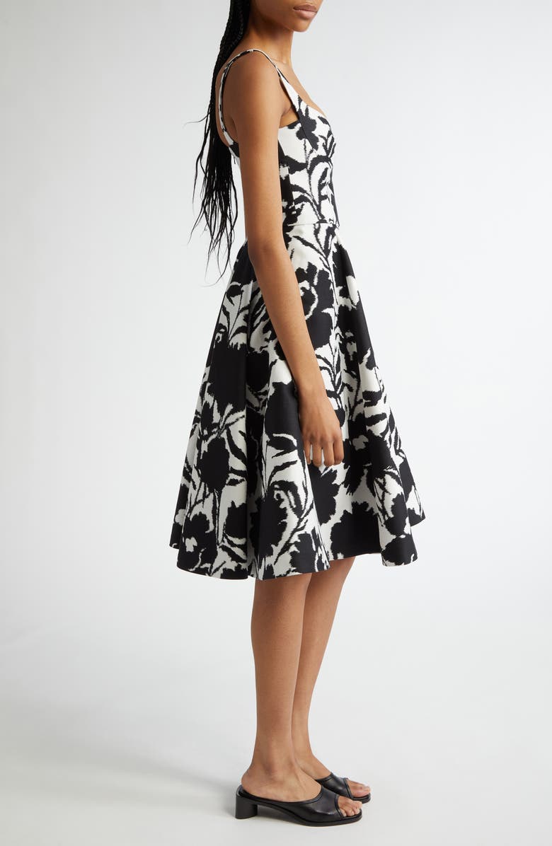 Michael Kors Collection Abstract Floral Print Dance Bustier Dress, Alternate, color, Black/ Optic White