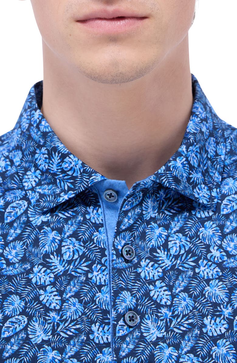 Bugatchi Vincent OoohCotton<sup>®</sup> Leaf Print Polo, Alternate, color, Night Blue