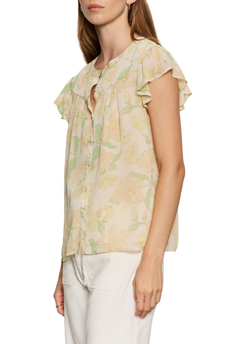 Free Spirited Floral Flutter Sleeve Button-Up Shirt, Alternate, color, GENTLE LILY YELLOW