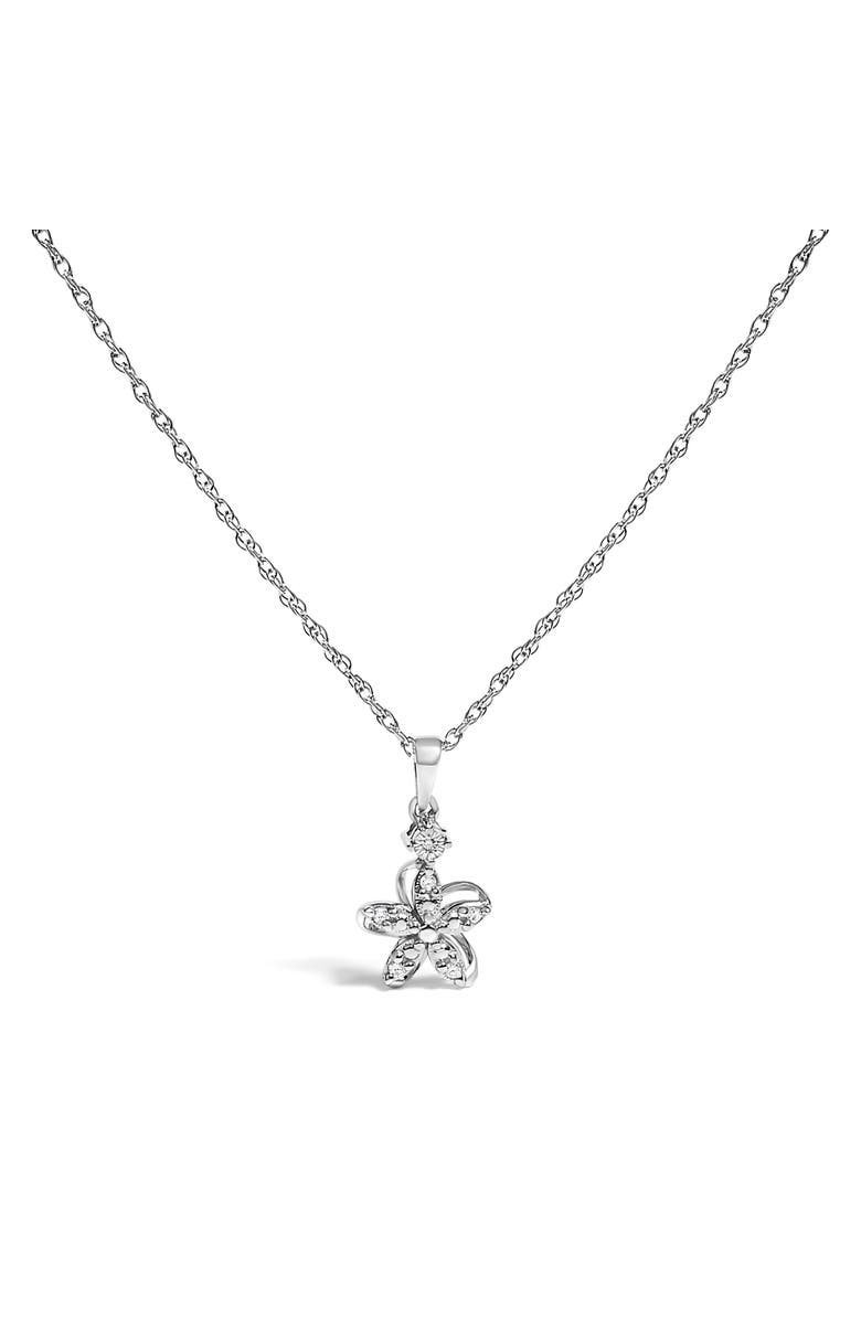 Haus of Brilliance Silver Diamond Accent Flower Pendant Necklace, Main, color, White