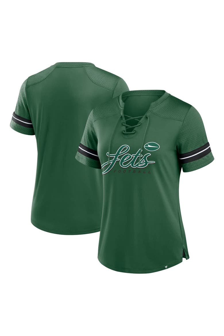 Women's Fanatics Green New York Jets Play Script Lace-Up T-Shirt, Main, color, Green