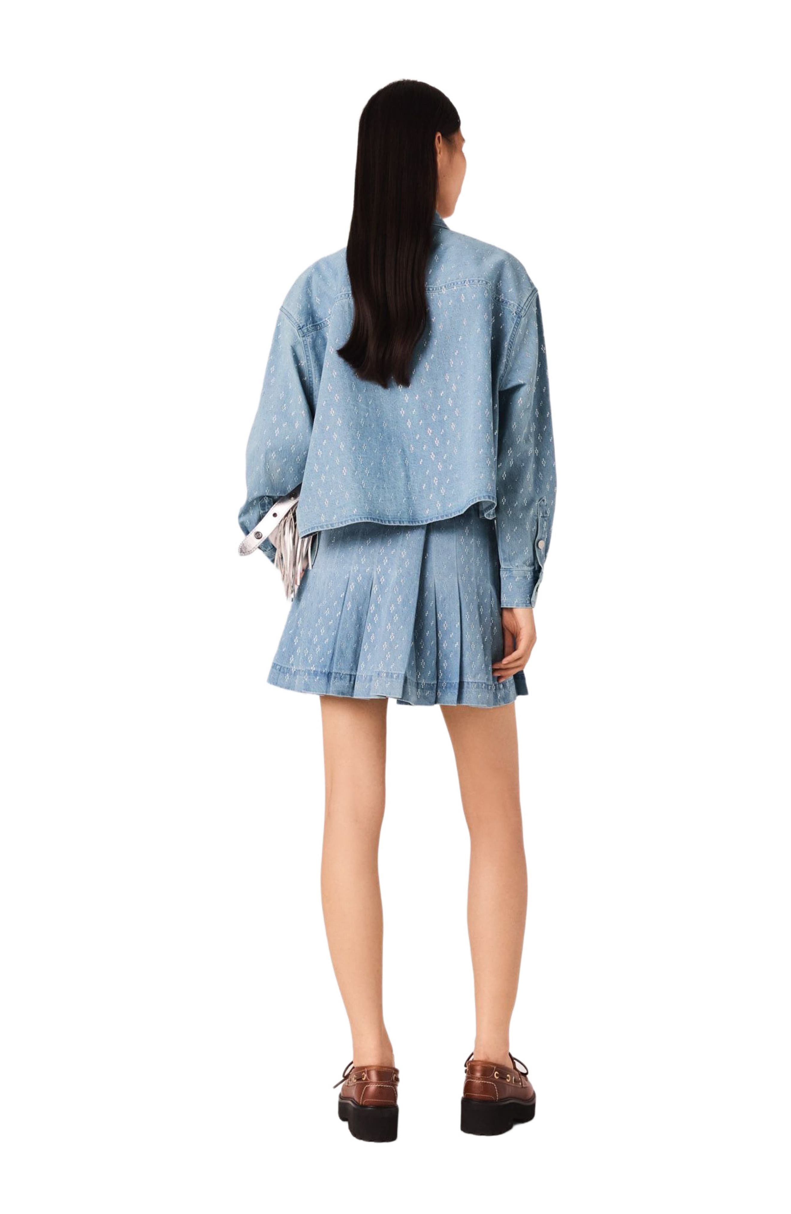 Short rhinestone denim shirt - image 2