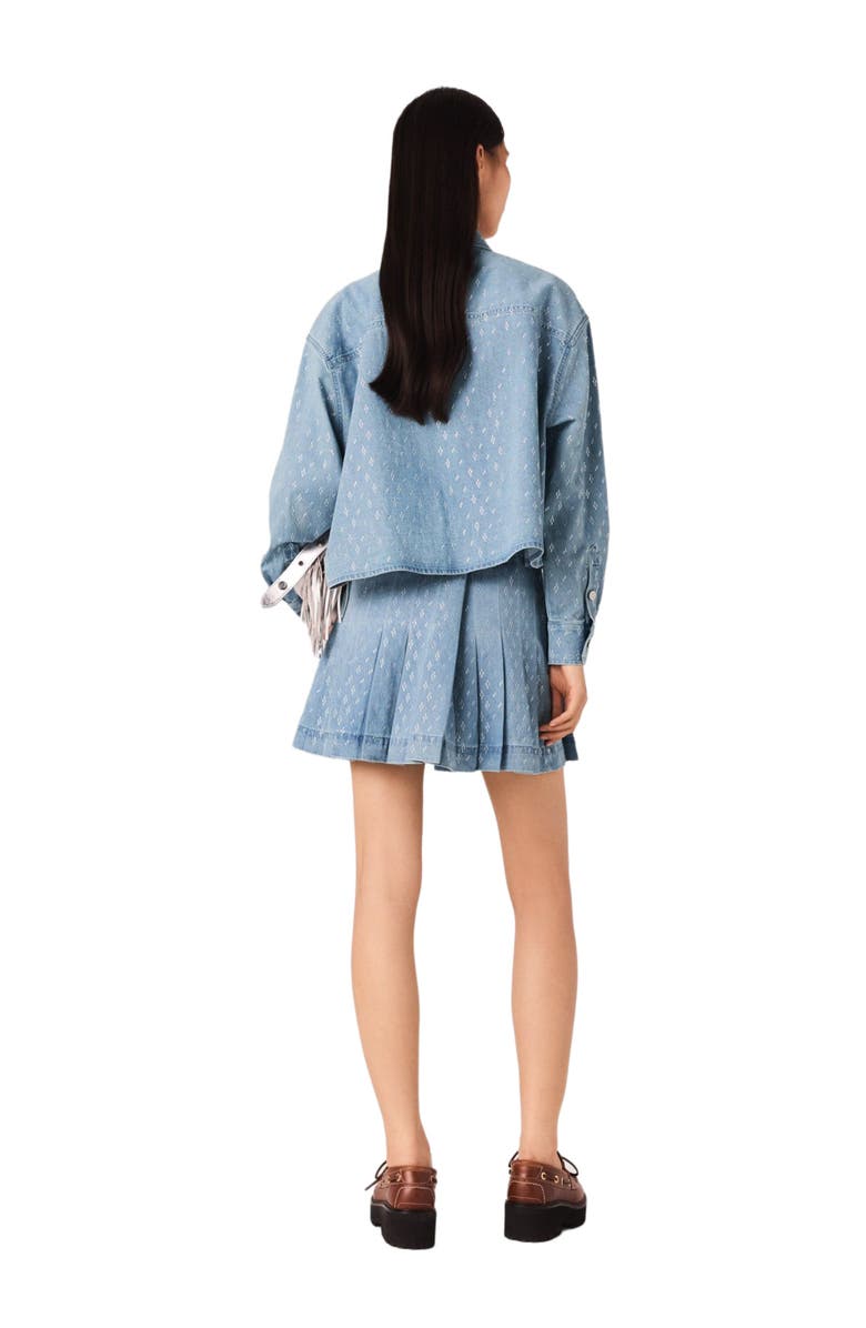 maje Short rhinestone denim shirt, Alternate, color, Denim Blue